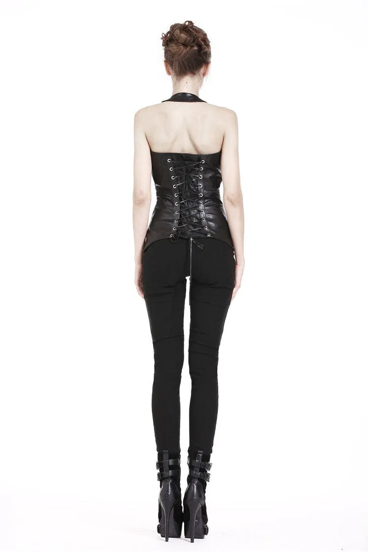 Punk PU leather corset with side rope design via metal D buckle CW026