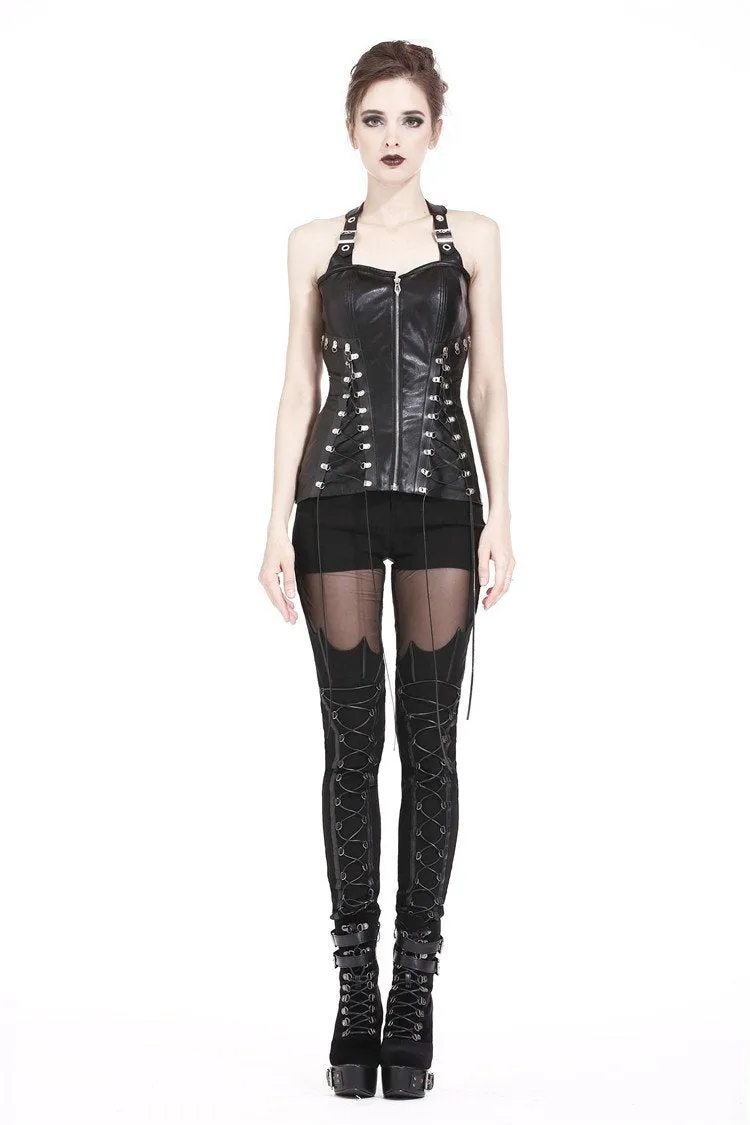 Punk PU leather corset with side rope design via metal D buckle CW026