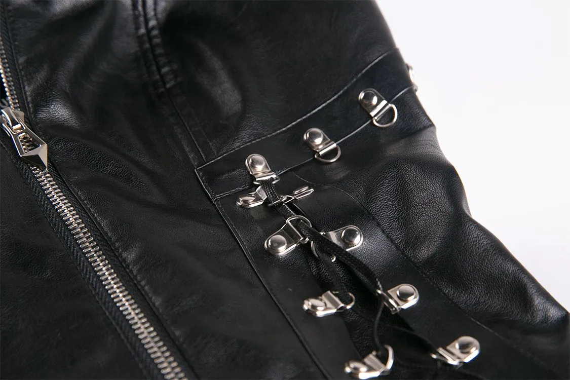 Punk PU leather corset with side rope design via metal D buckle CW026