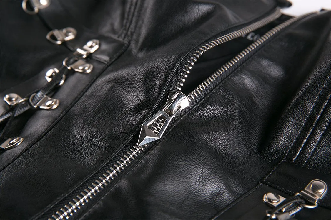Punk PU leather corset with side rope design via metal D buckle CW026
