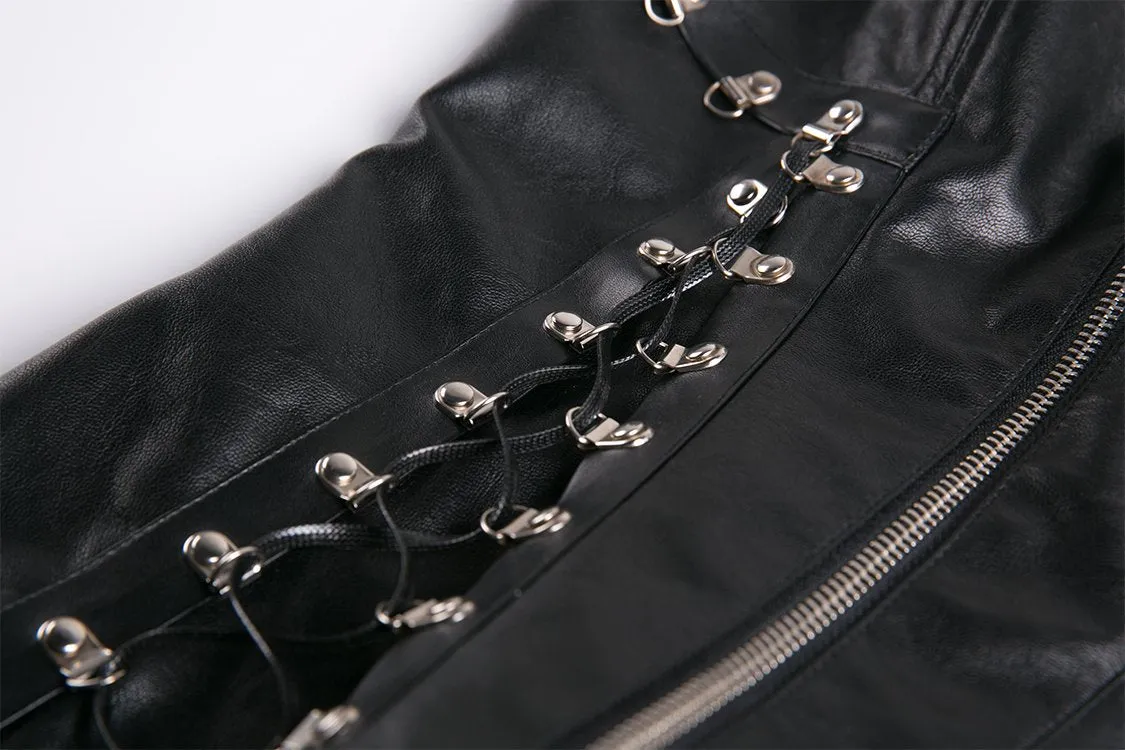 Punk PU leather corset with side rope design via metal D buckle CW026
