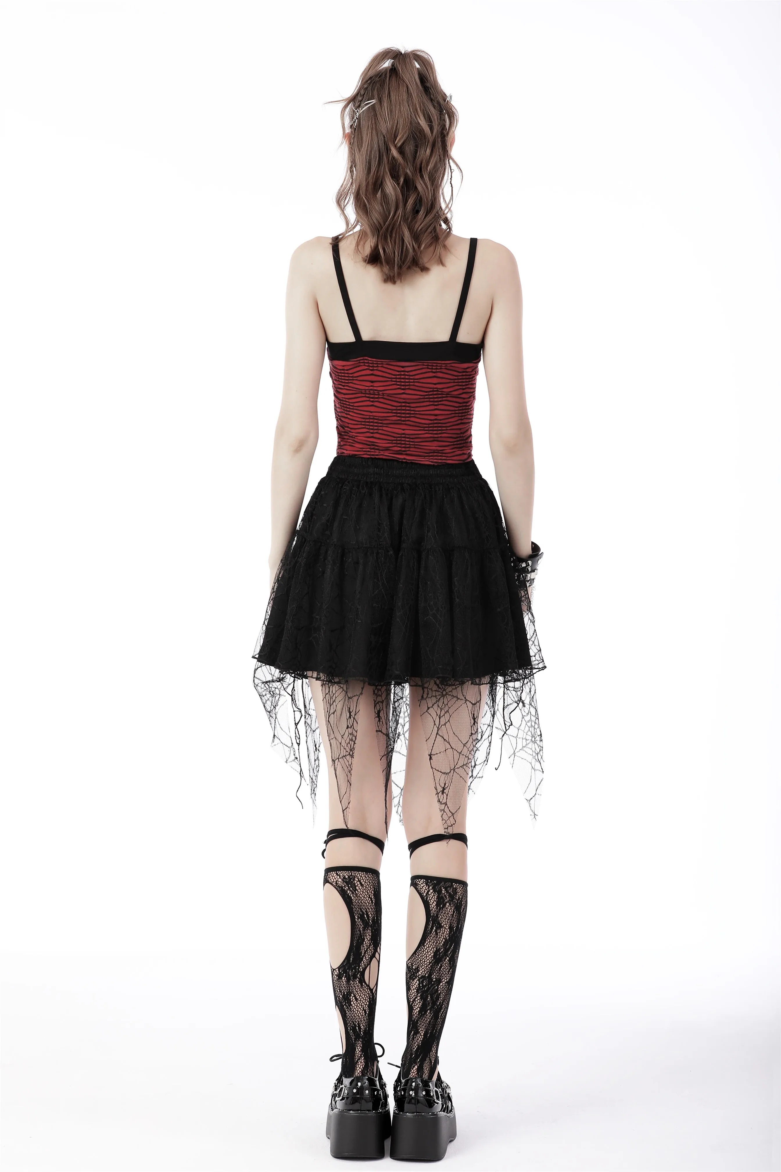 Punk red stripe strap top TW422
