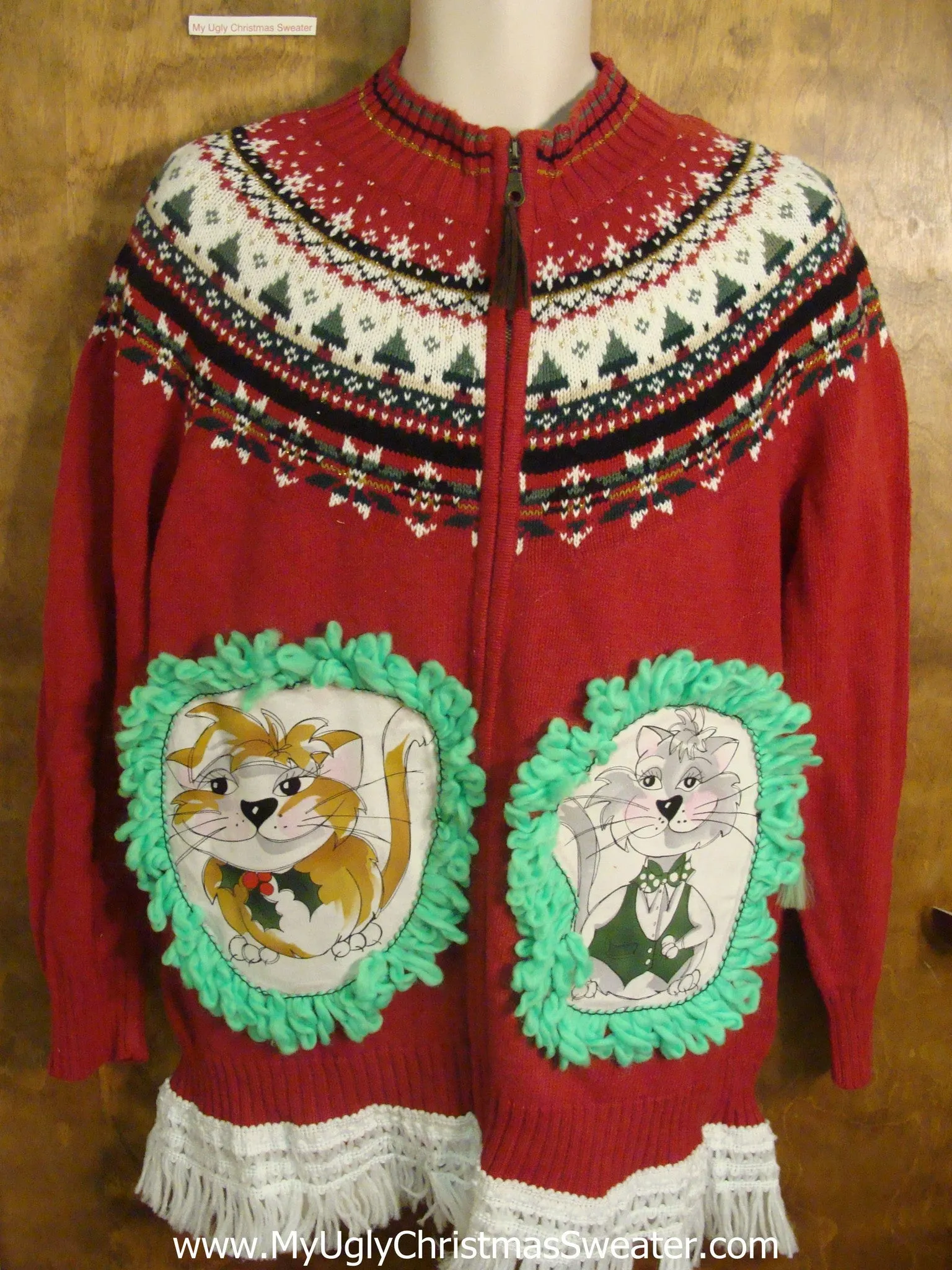 Red Nordic Cat Christmas Sweater