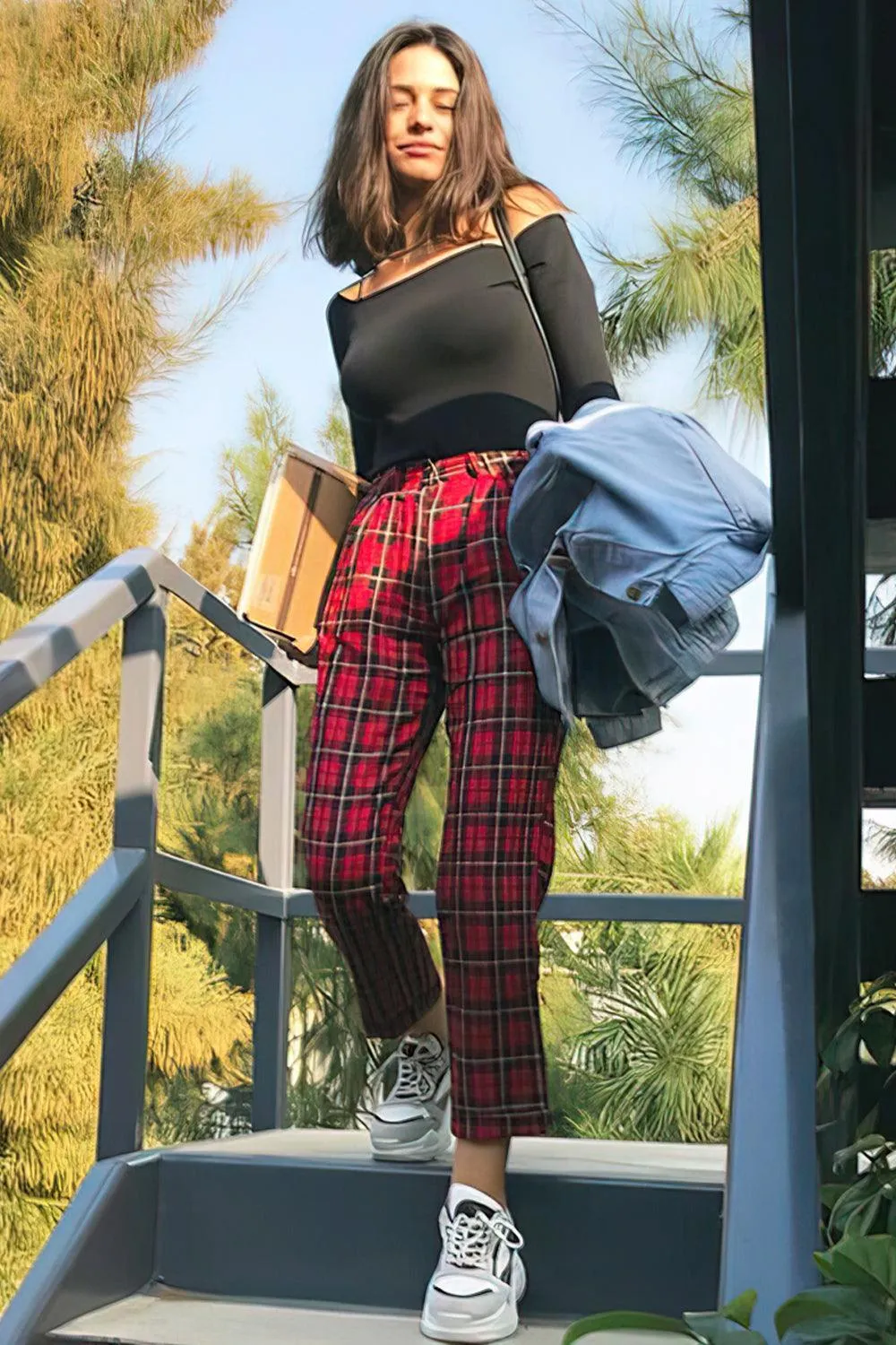 Red Plaid British Punk Aesthetic Pants