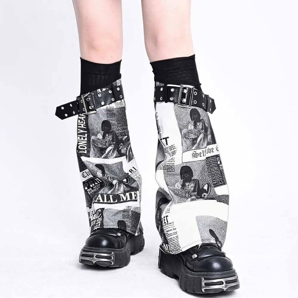 Retro Pictorial Print Buckled Leg Warmers