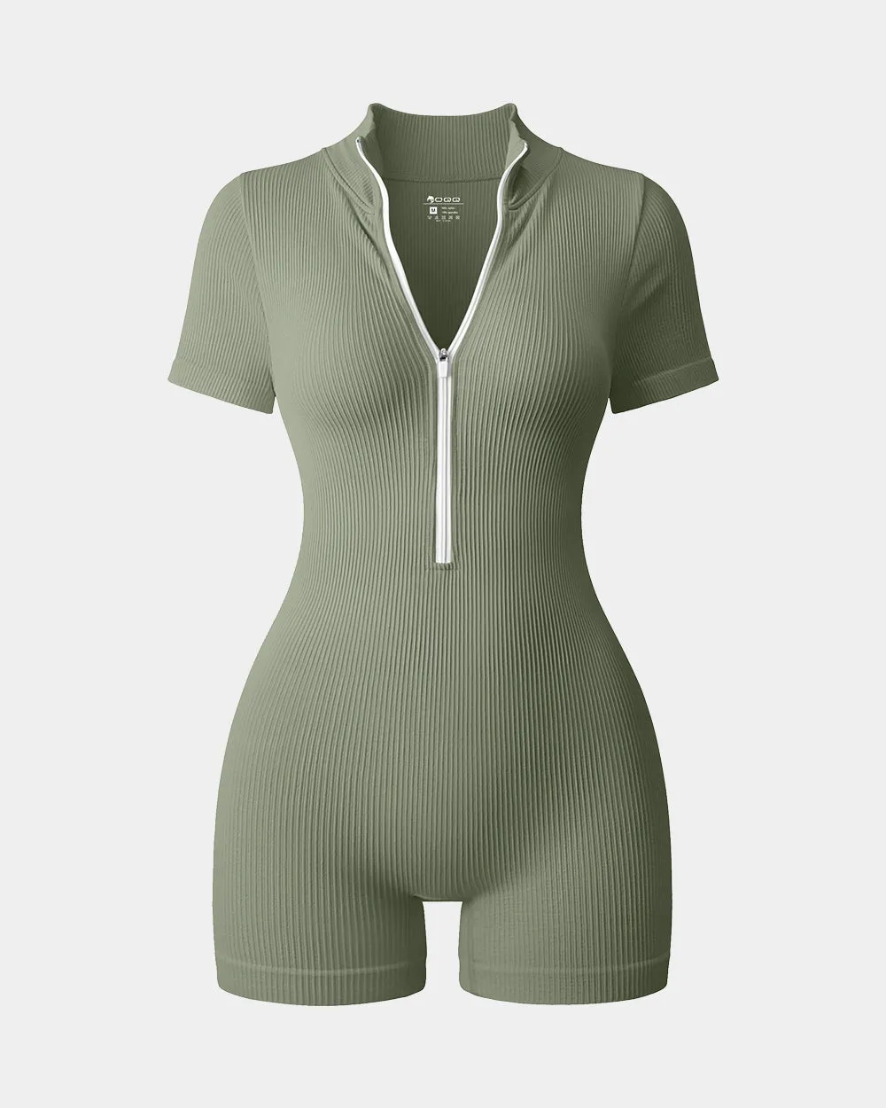 Ribbed Short Sleeve Zip Romper