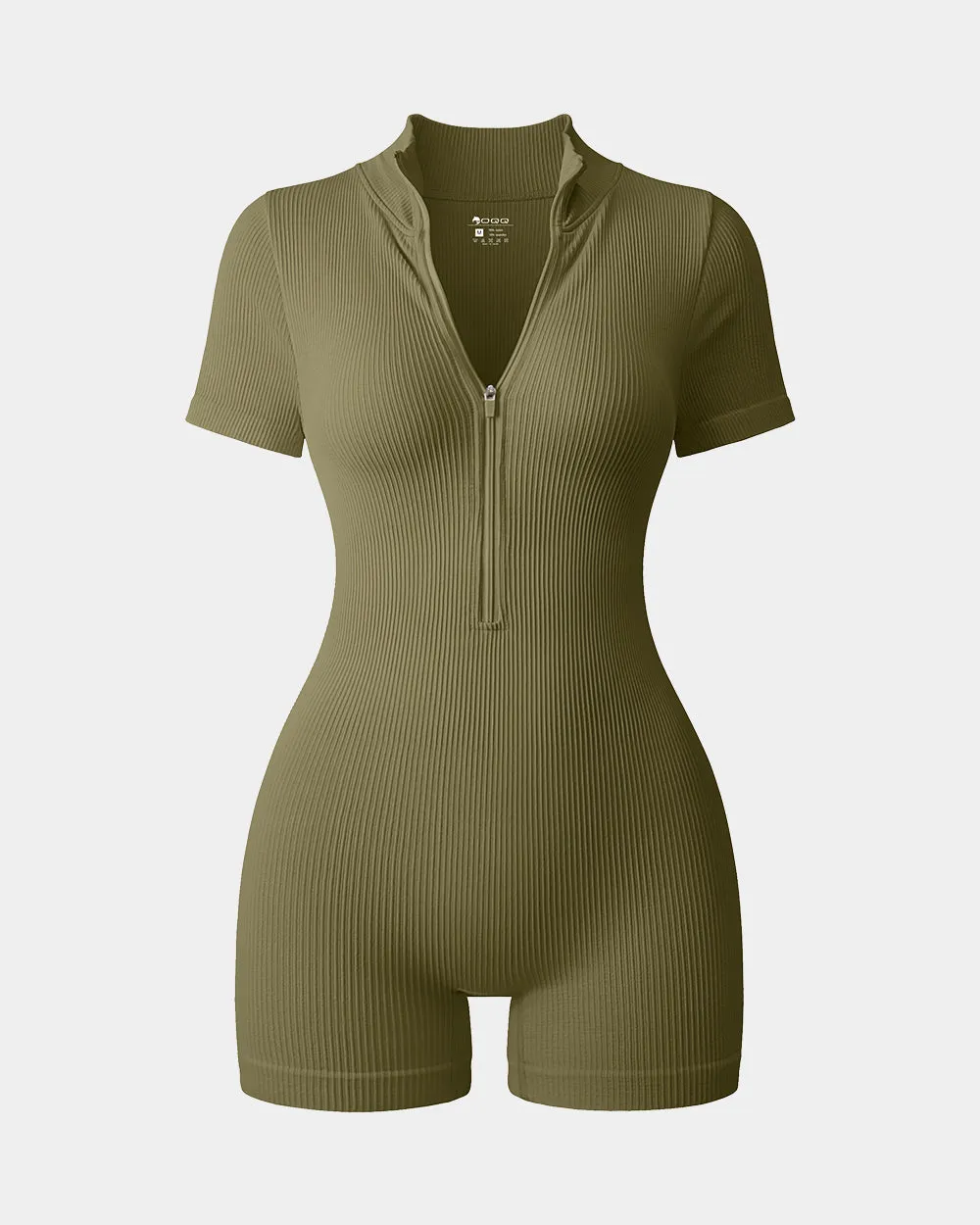 Ribbed Short Sleeve Zip Romper