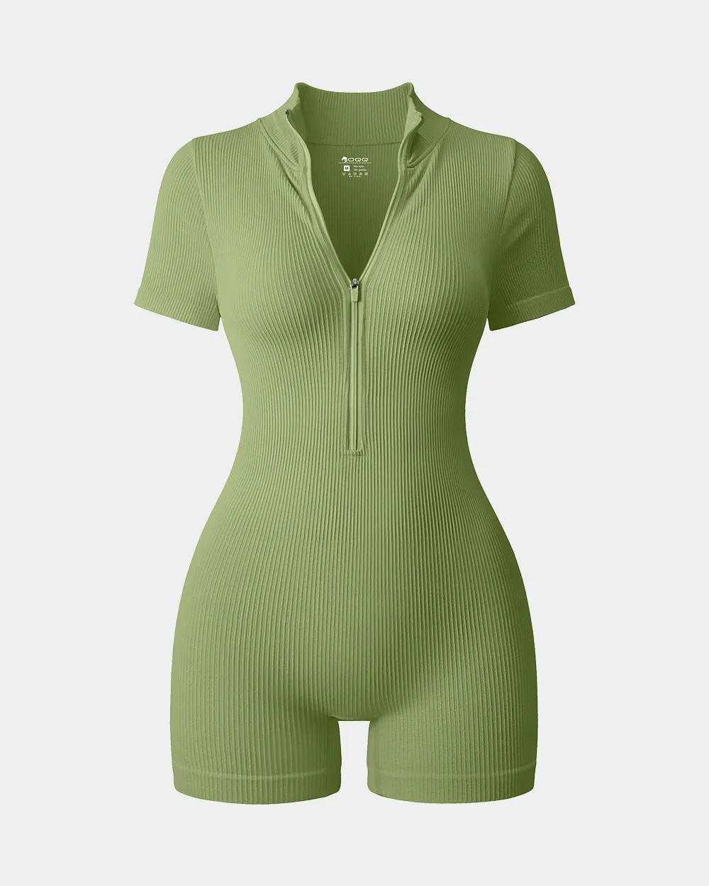 Ribbed Short Sleeve Zip Romper