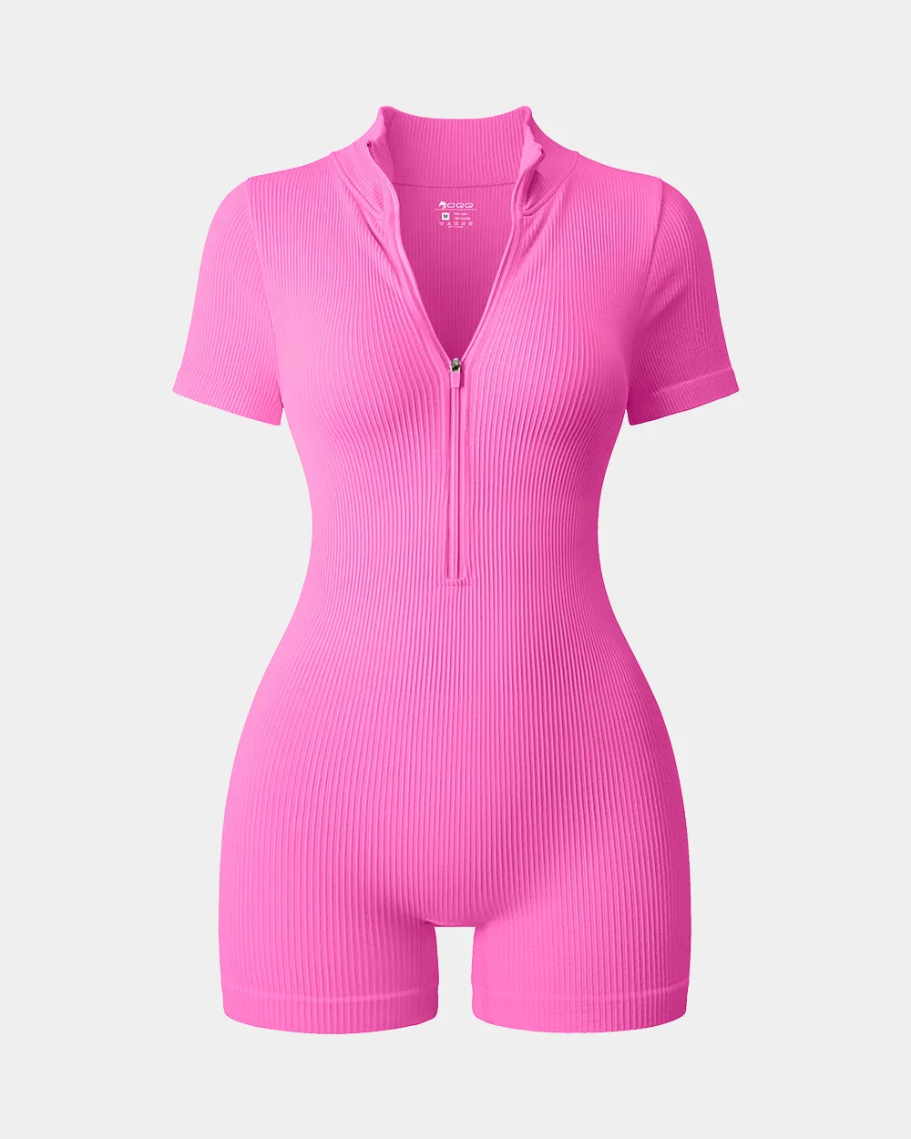 Ribbed Short Sleeve Zip Romper