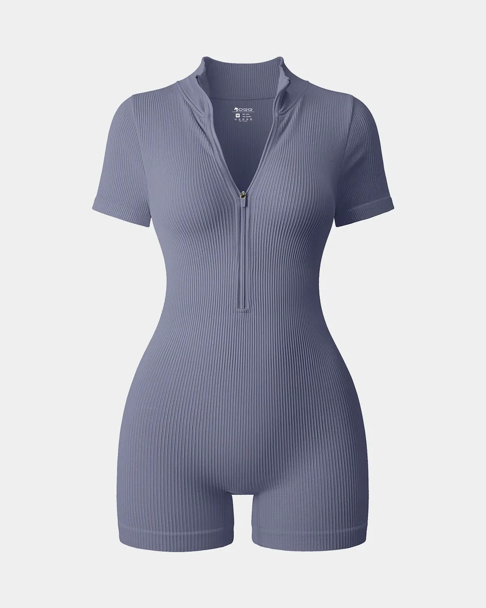 Ribbed Short Sleeve Zip Romper
