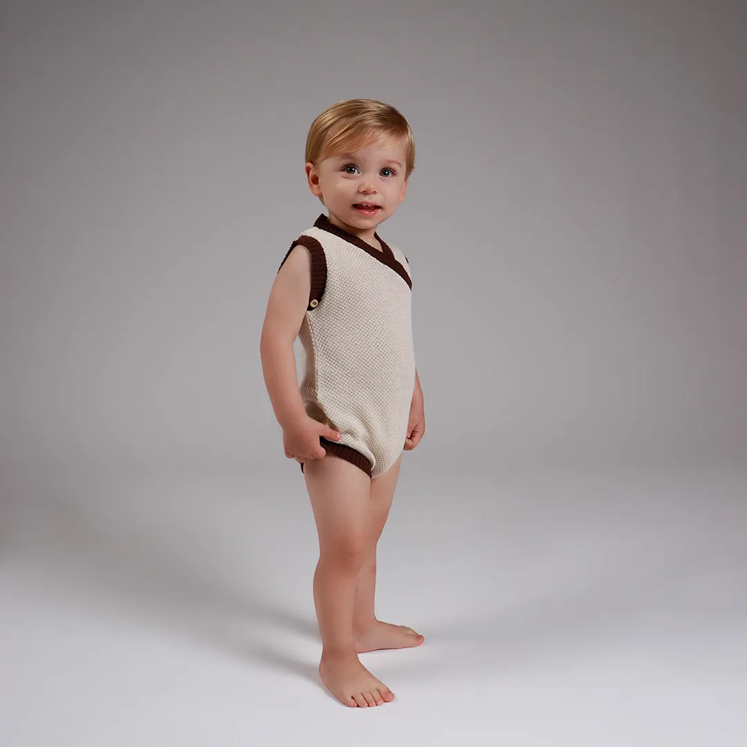 Romper em Tricot Areia e Marrom -  Bebê e Infantil