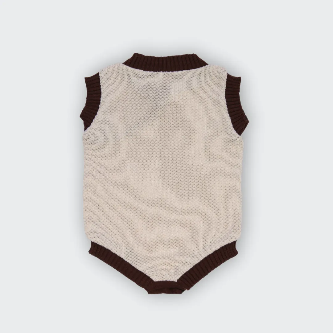 Romper em Tricot Areia e Marrom -  Bebê e Infantil