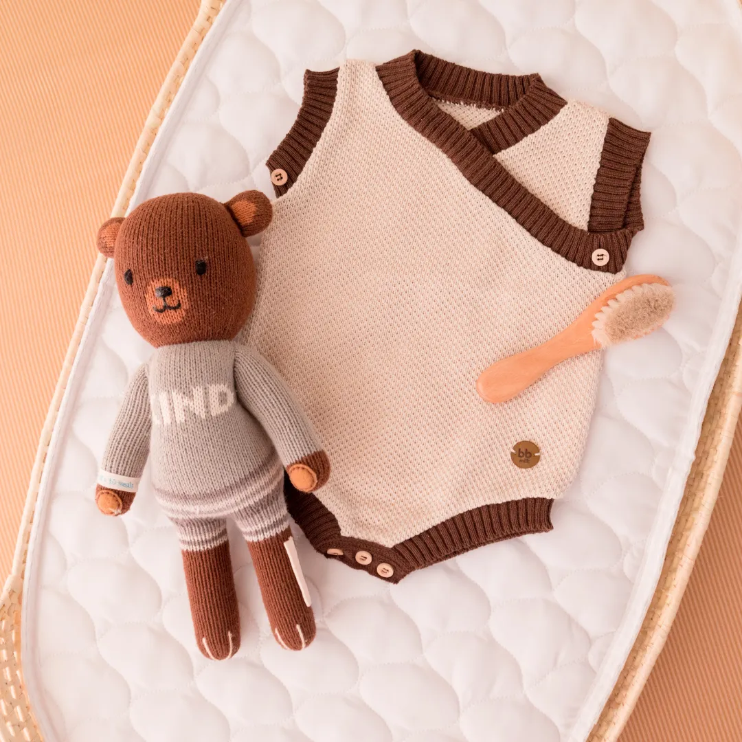 Romper em Tricot Areia e Marrom -  Bebê e Infantil