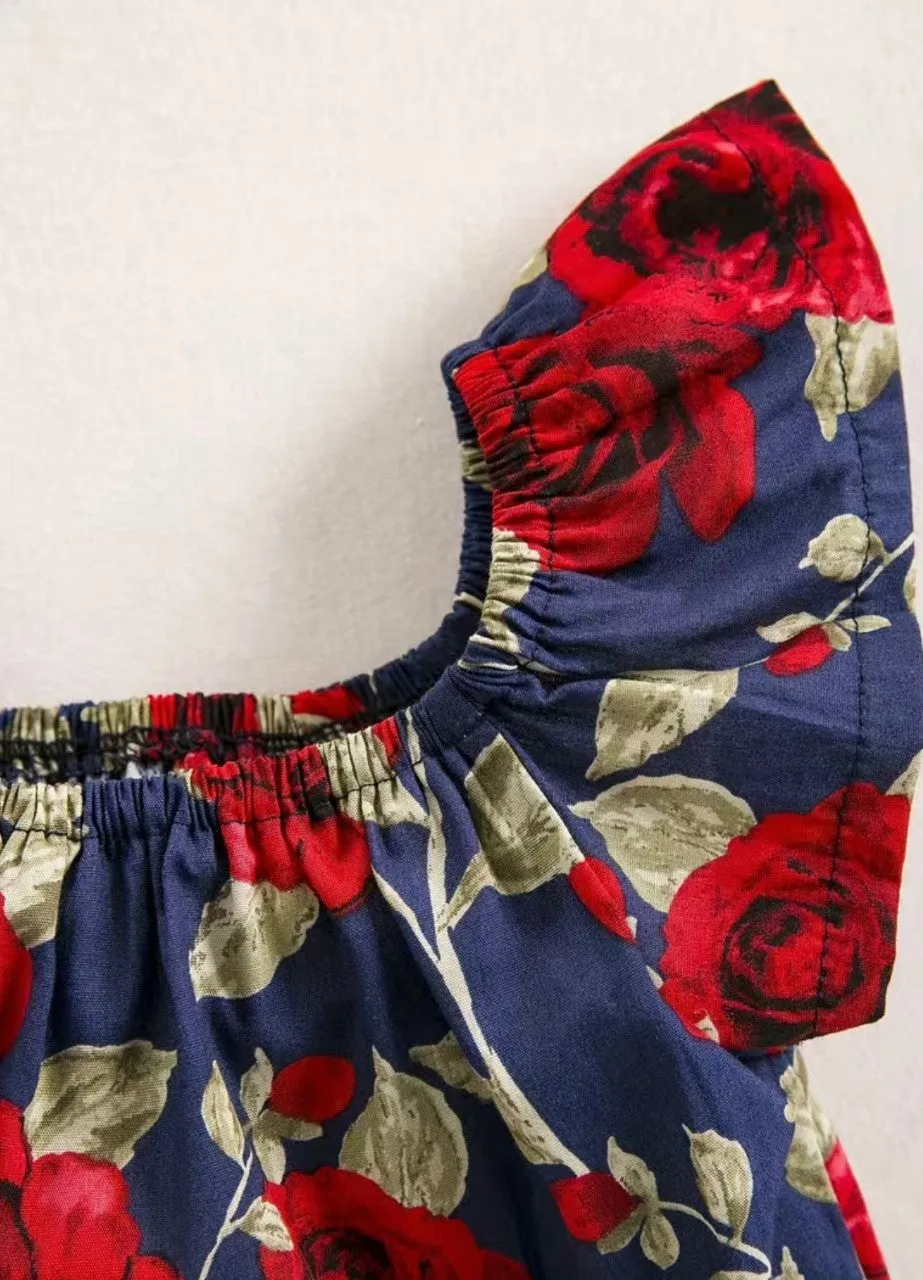 Roses are red Bodice is Blue Girls Bubble Romper and Headband