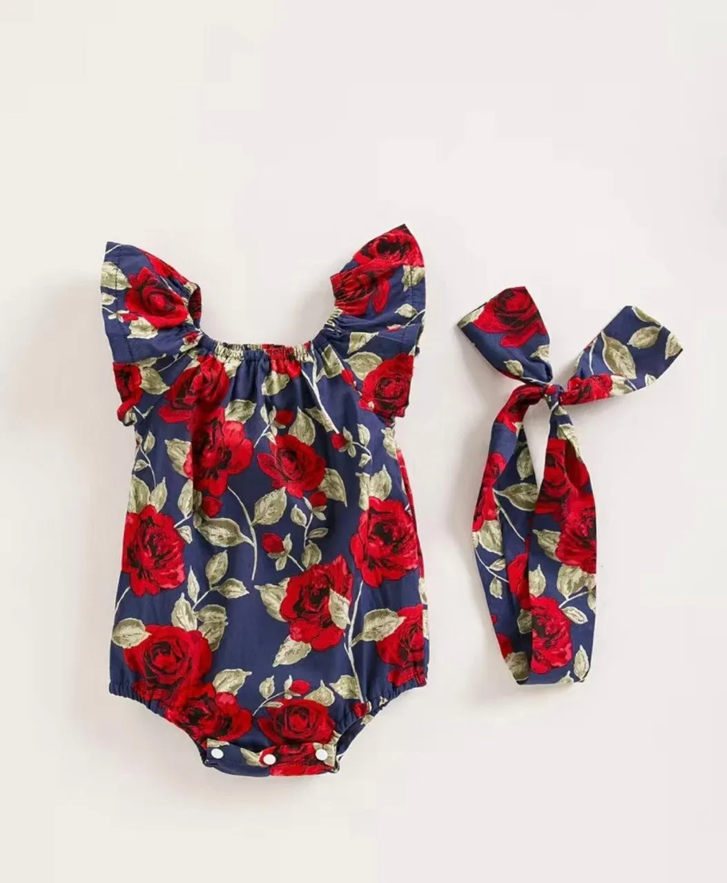 Roses are red Bodice is Blue Girls Bubble Romper and Headband