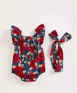 Roses are red Bodice is Blue Girls Bubble Romper and Headband