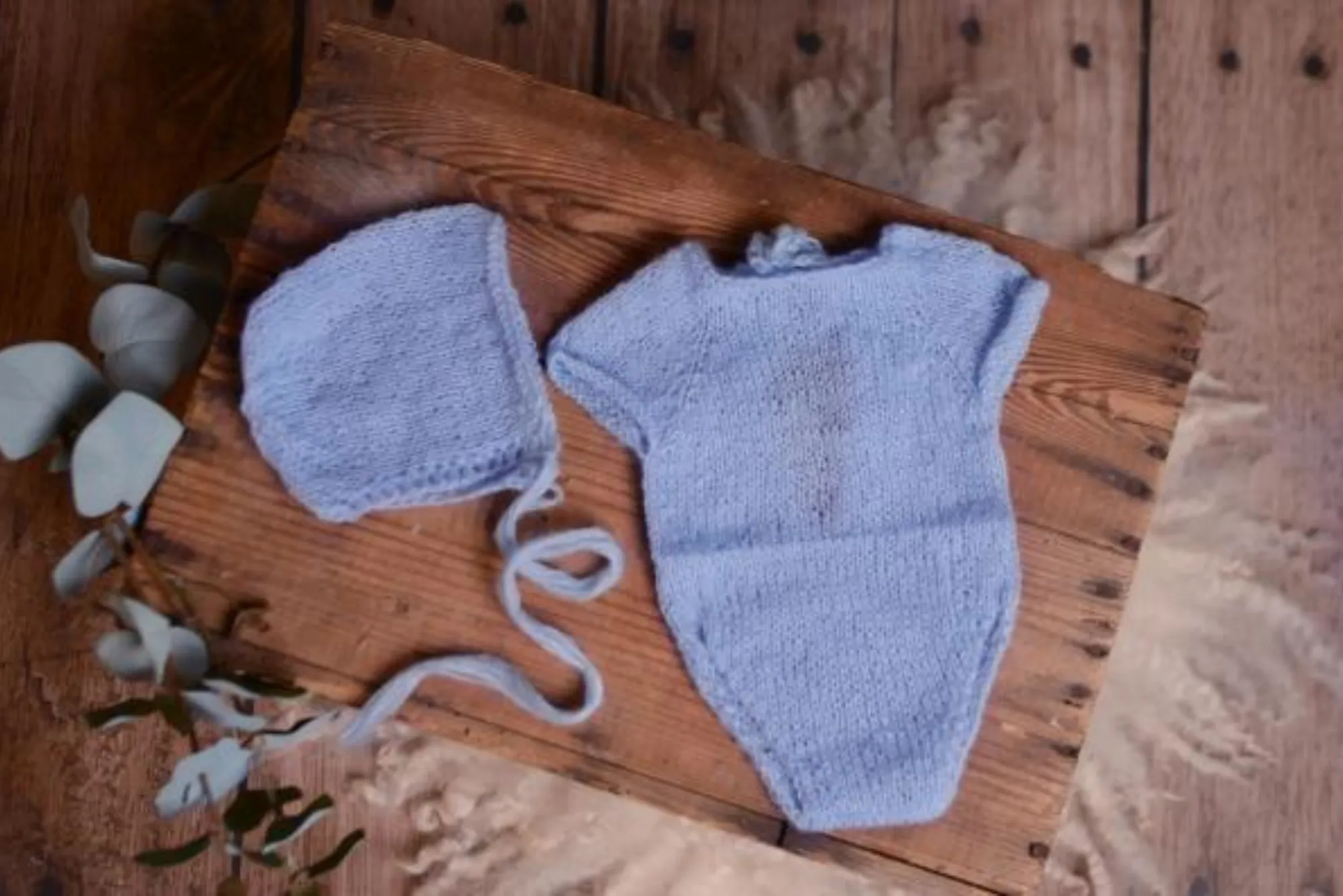 SET Mohair Bonnet and Romper - Cloud