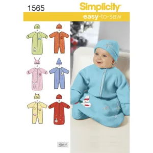 Simplicity Pattern 1565 Babies' Bunting, Romper and Hats