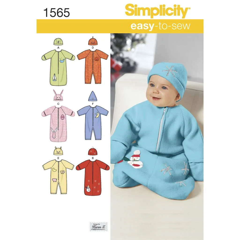 Simplicity Pattern 1565 Babies' Bunting, Romper and Hats