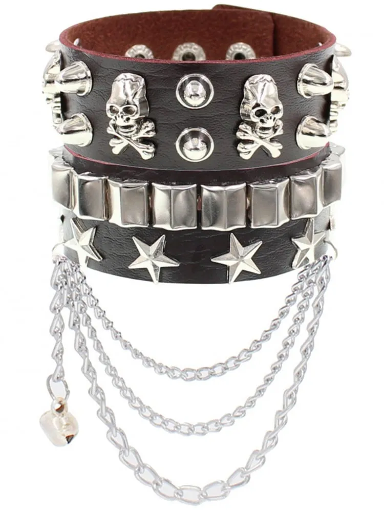 Skeleton and Star Detail Punk Bracelet