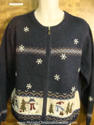Snowmen Playing Outside Cheesy Christmas Sweater