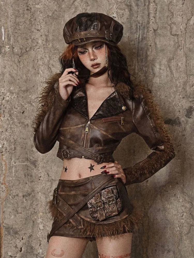 Studs Design Brown Wasteland Punk Hat