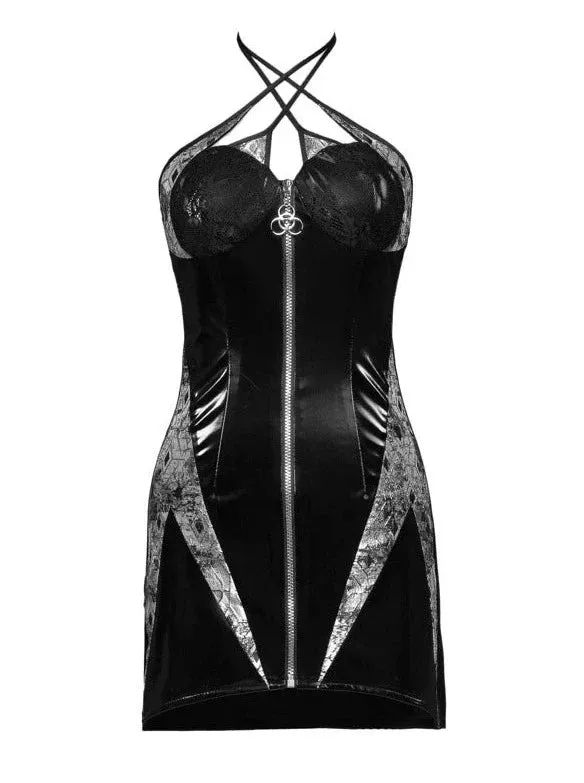 Suit Halter PU Punk Slim Zip Dress Suspender Neck