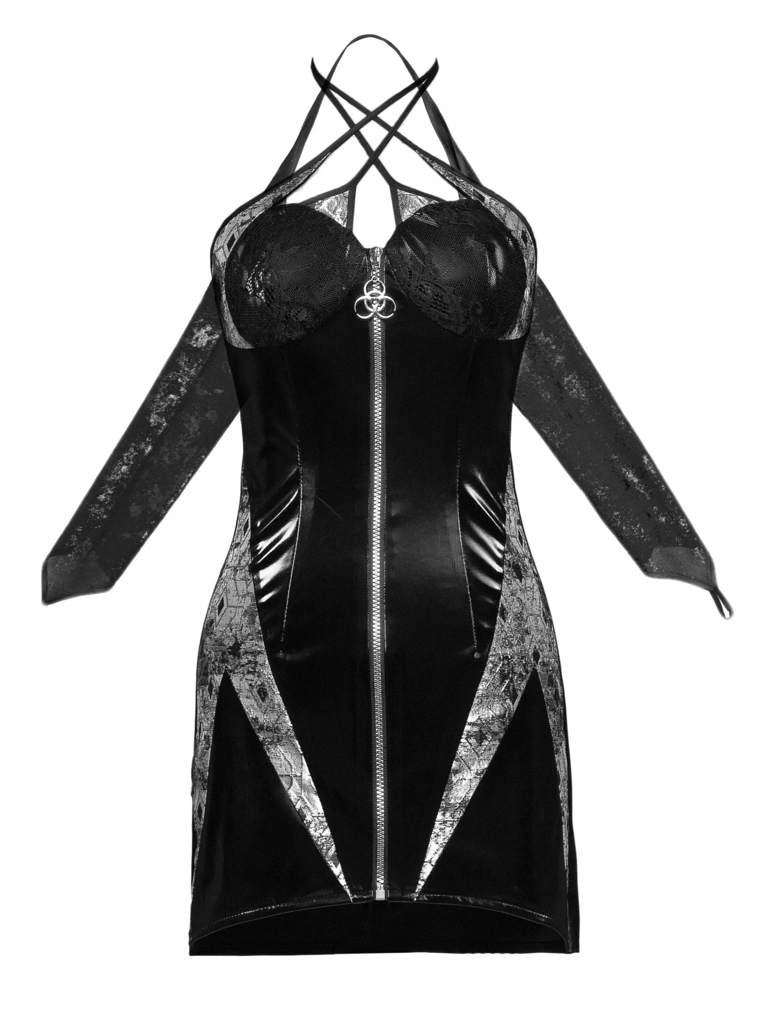 Suit Halter PU Punk Slim Zip Dress Suspender Neck
