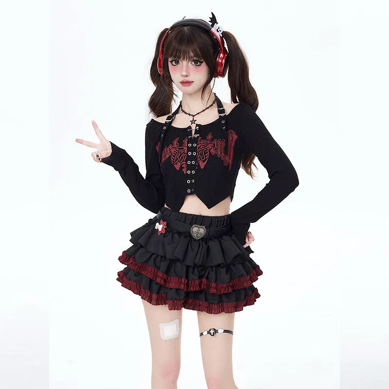 Summer Punk Style Black Cake Skirt
