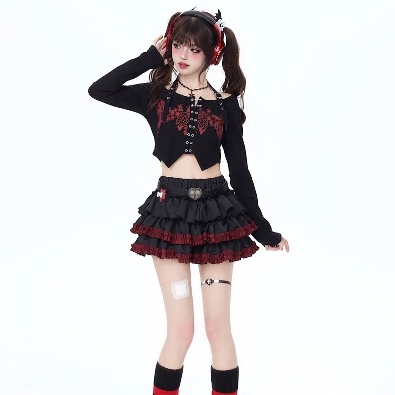 Summer Punk Style Black Cake Skirt