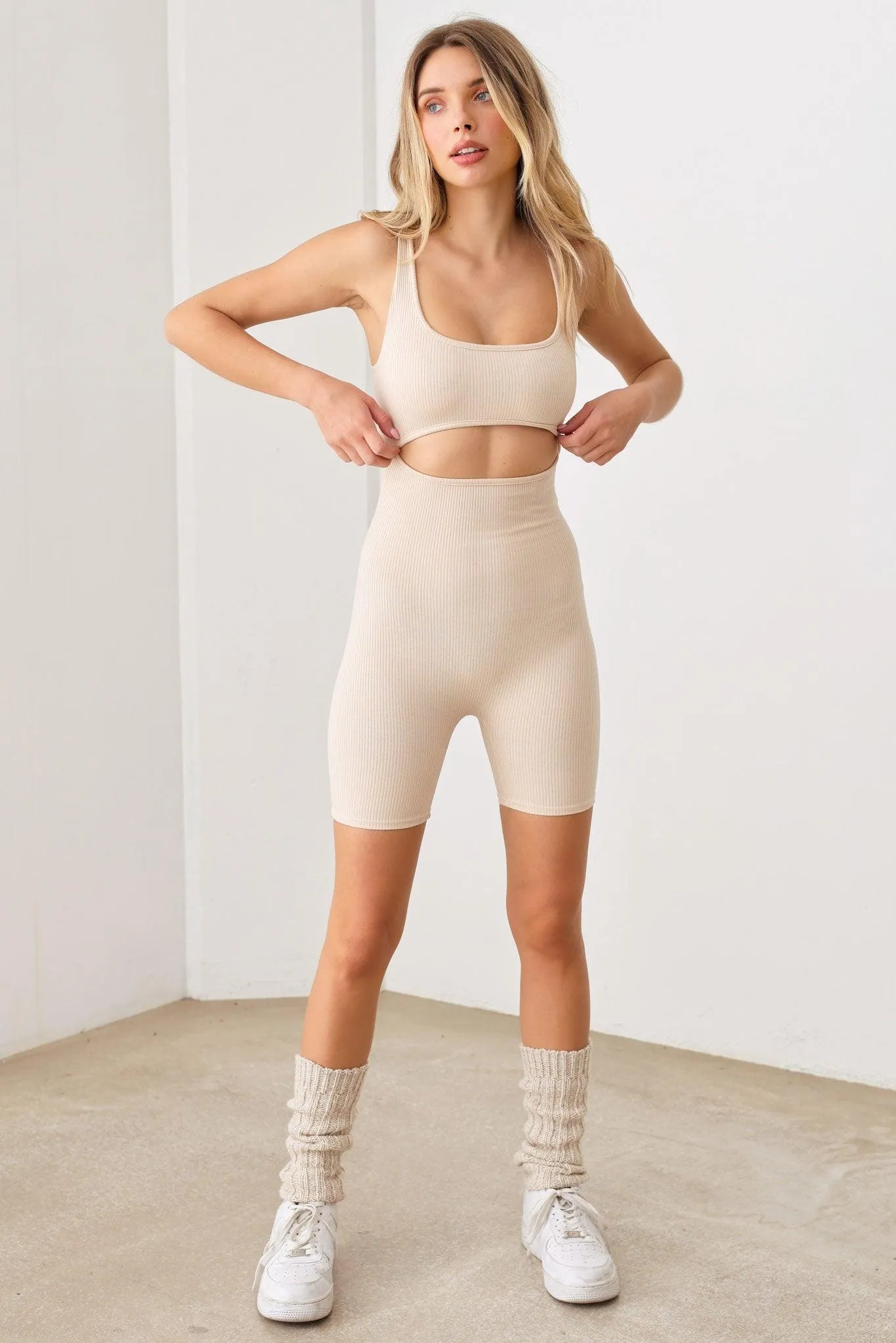 Super Base Ribbed Cut Out Bodycon Romper