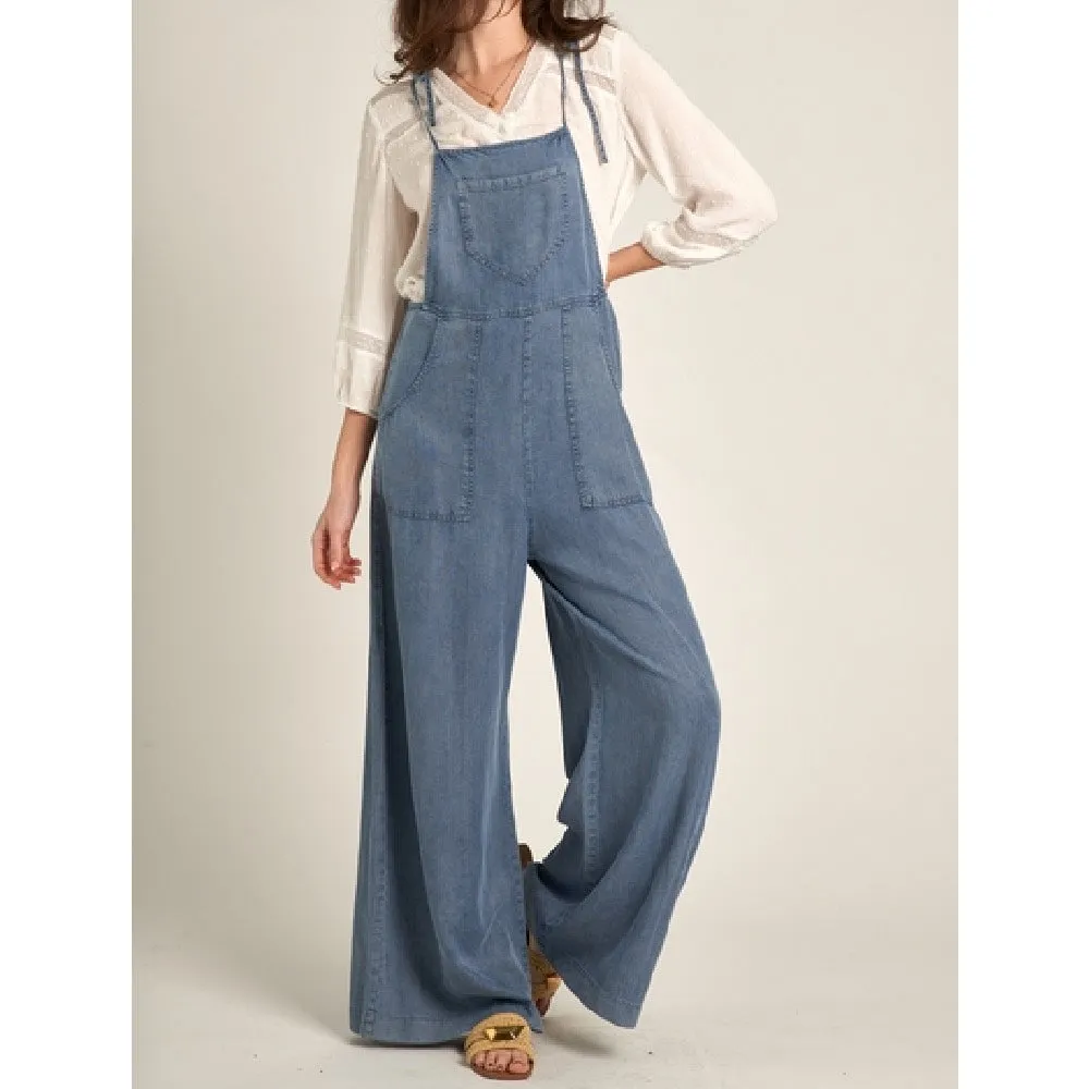 Tencel Tie Shoulder Soft Denim Jumpsuit