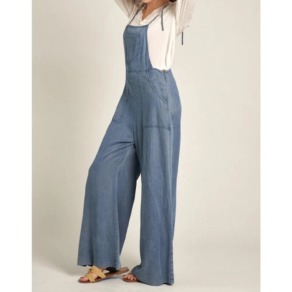 Tencel Tie Shoulder Soft Denim Jumpsuit