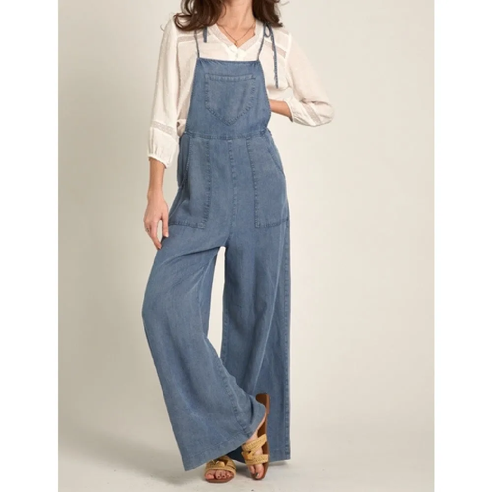 Tencel Tie Shoulder Soft Denim Jumpsuit
