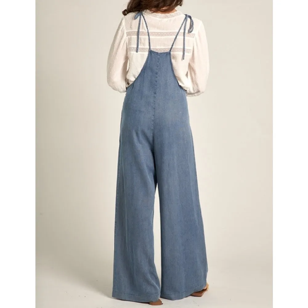 Tencel Tie Shoulder Soft Denim Jumpsuit