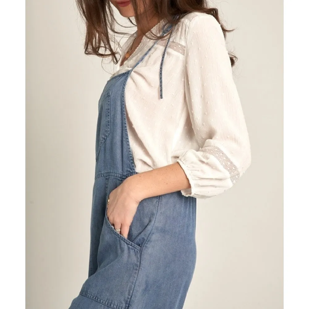 Tencel Tie Shoulder Soft Denim Jumpsuit