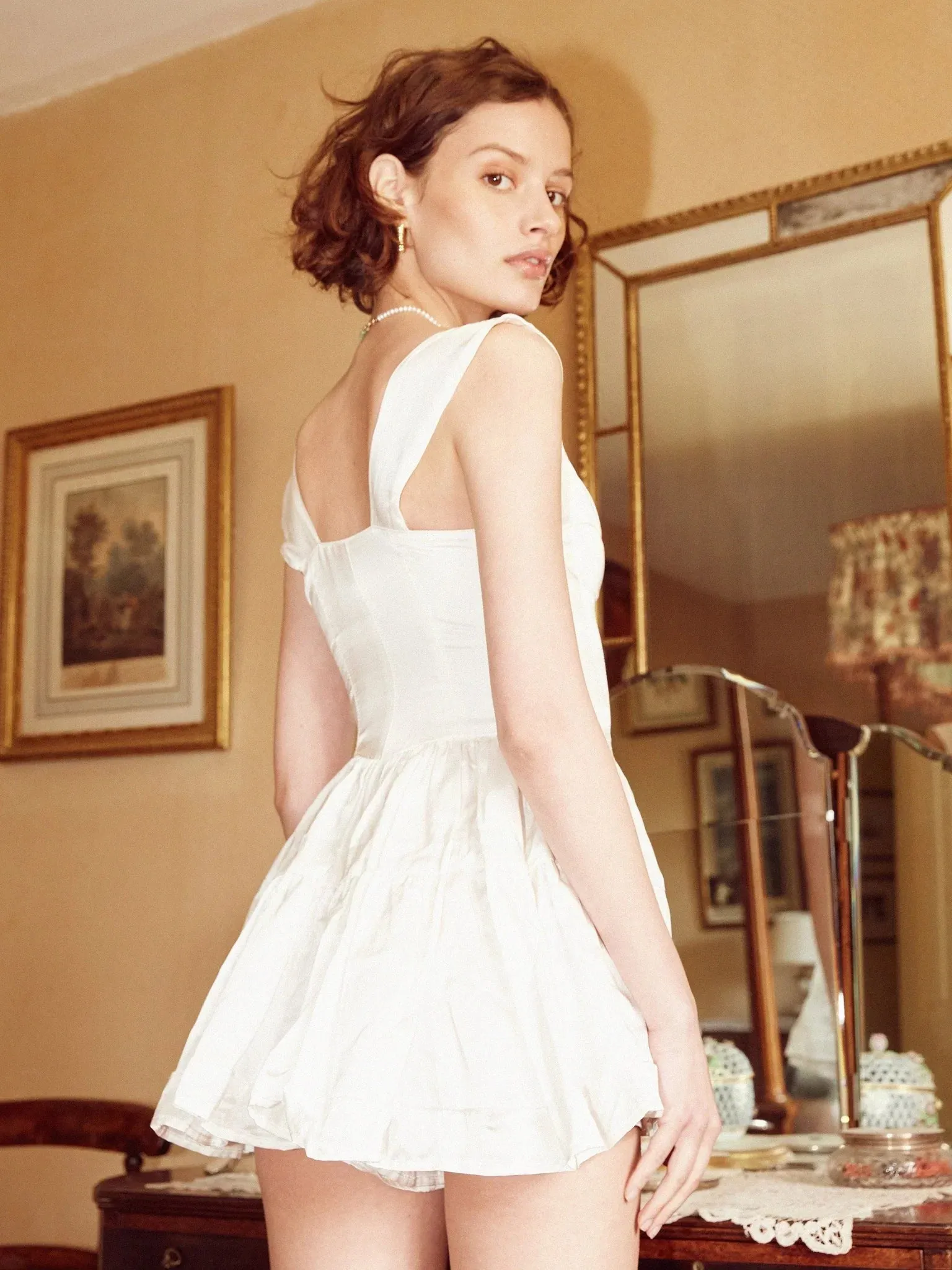 THE ELISABETH ROMPER Charming DRESS - WHITE SILK