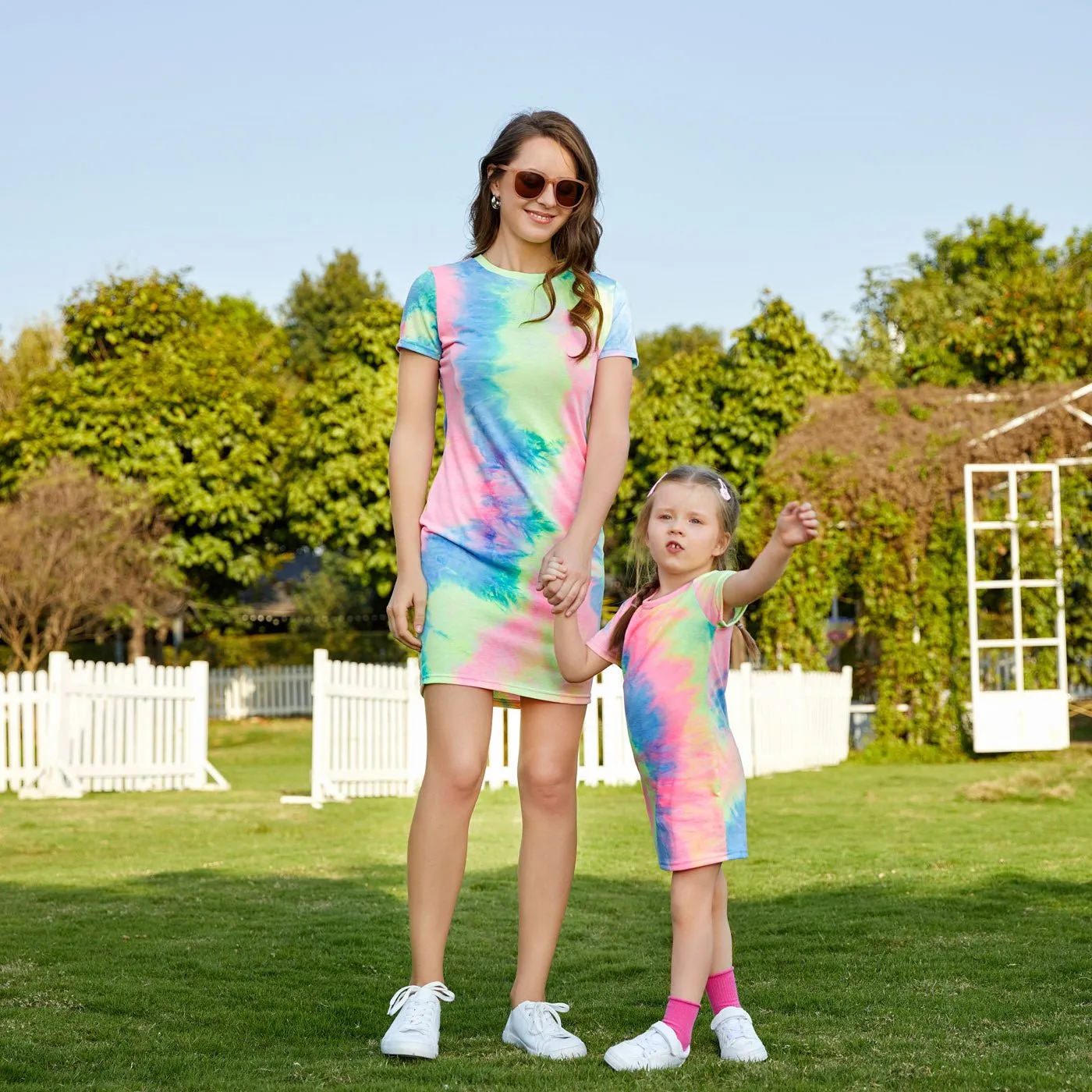 Tie Dye Round Neck Sleeveless Bodycon Dress for Mom and Me