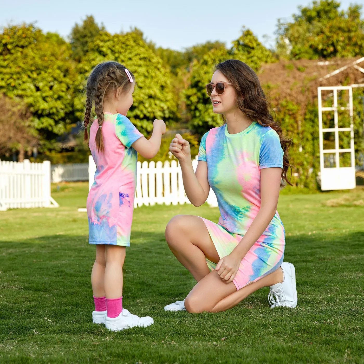 Tie Dye Round Neck Sleeveless Bodycon Dress for Mom and Me