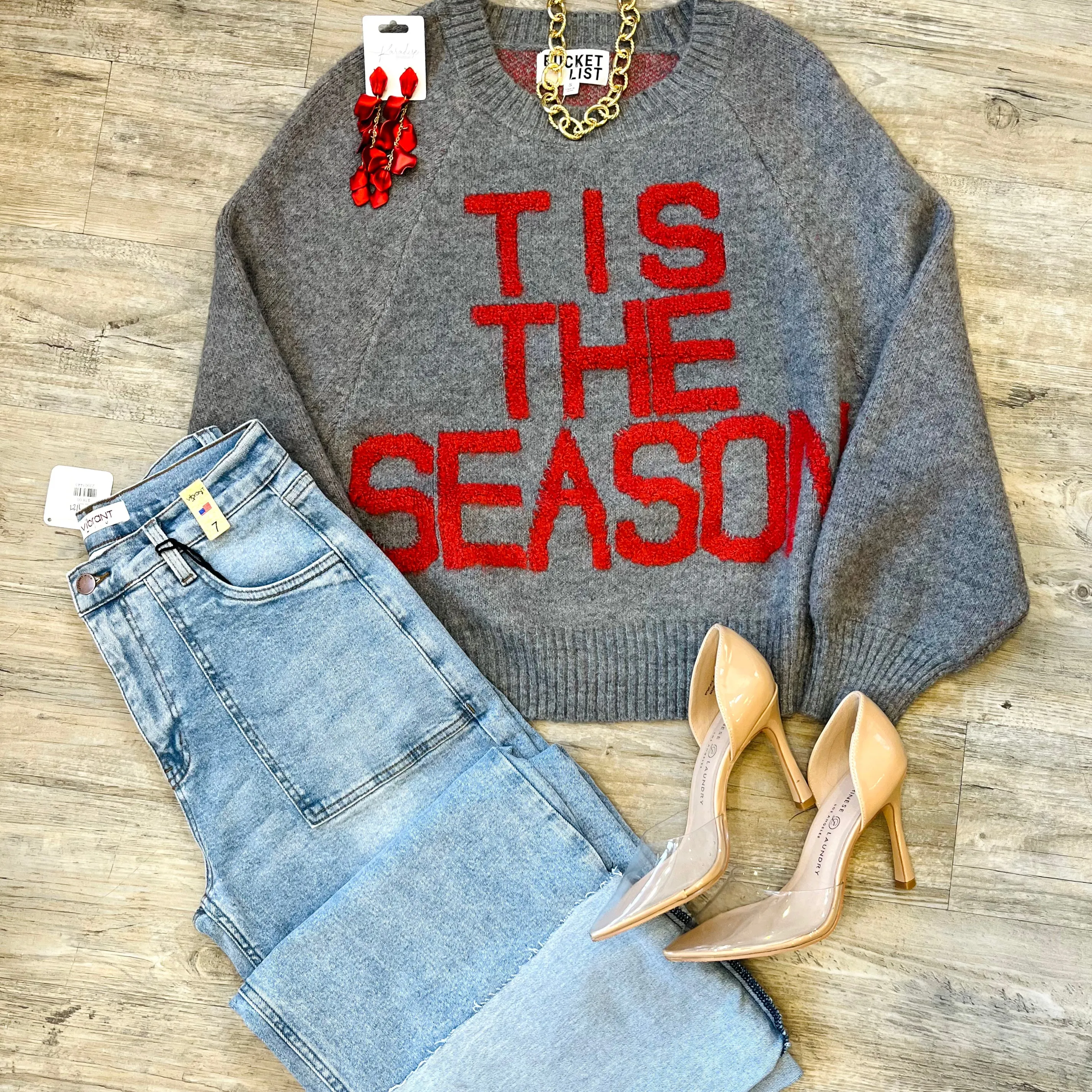 Tis the Season Charcoal Lettering Sweatshirt