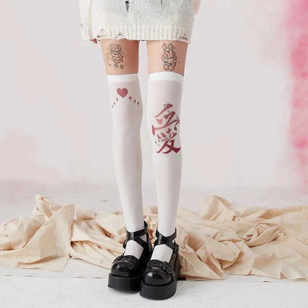 To End of the World Love Graffiti Thigh High Tights White