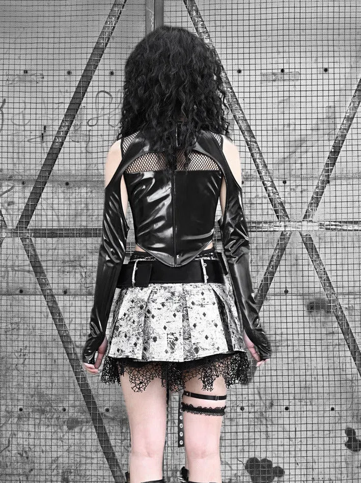 Two Top Mesh Piece Punk PU Liquid Suit Dark Slim