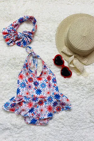 USA Multi color floral printed baby onesie w/headband DLH2329