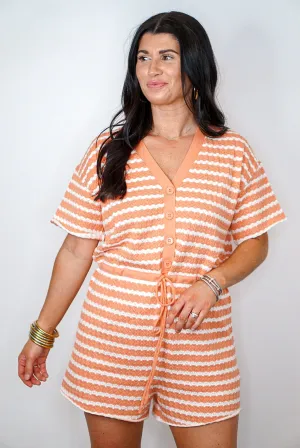 Vacation Dreams Salmon Knit Romper