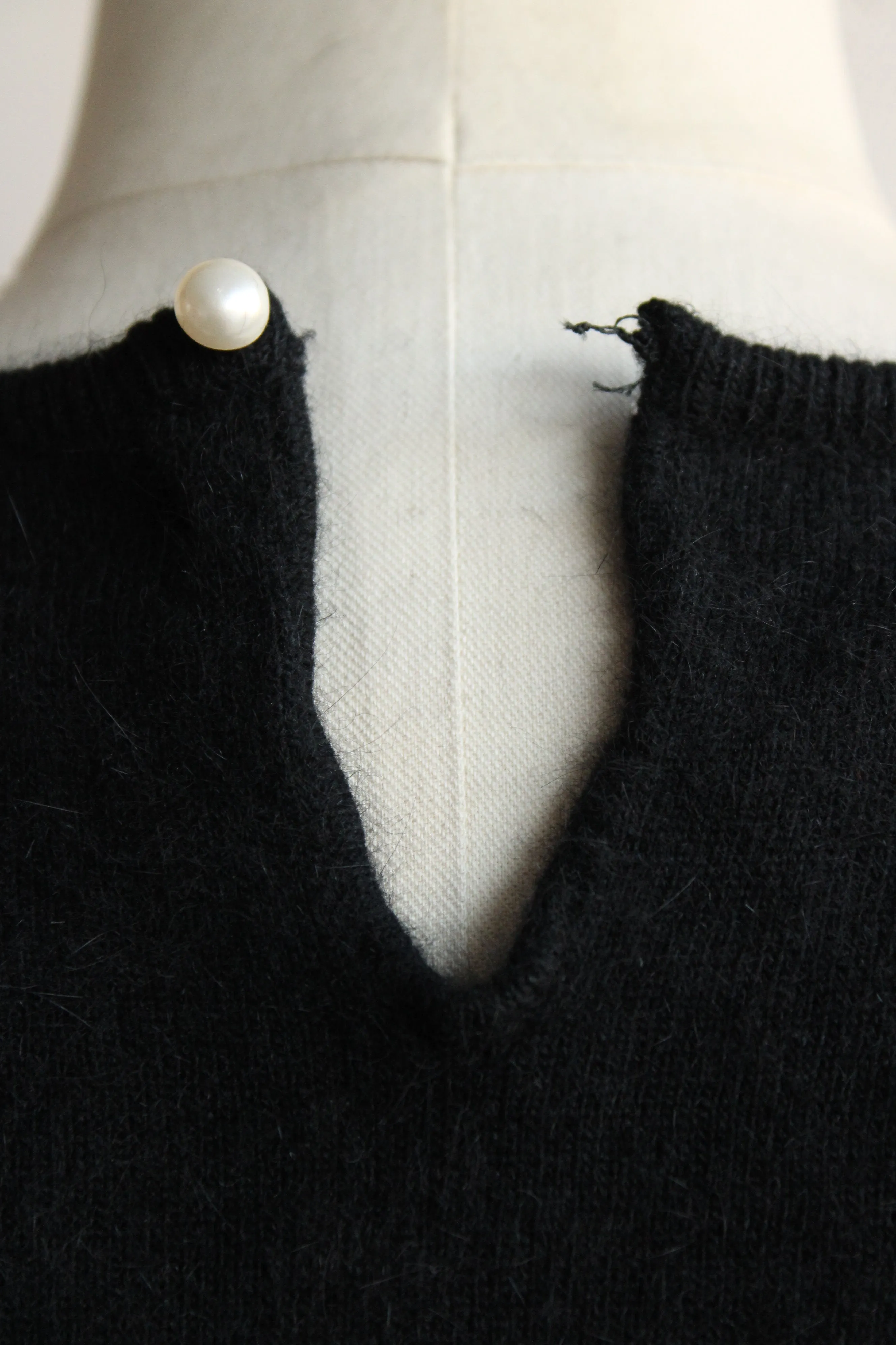 Vintage 1980s Does 1940s Angora Sweater with Keyhole Back and Beading