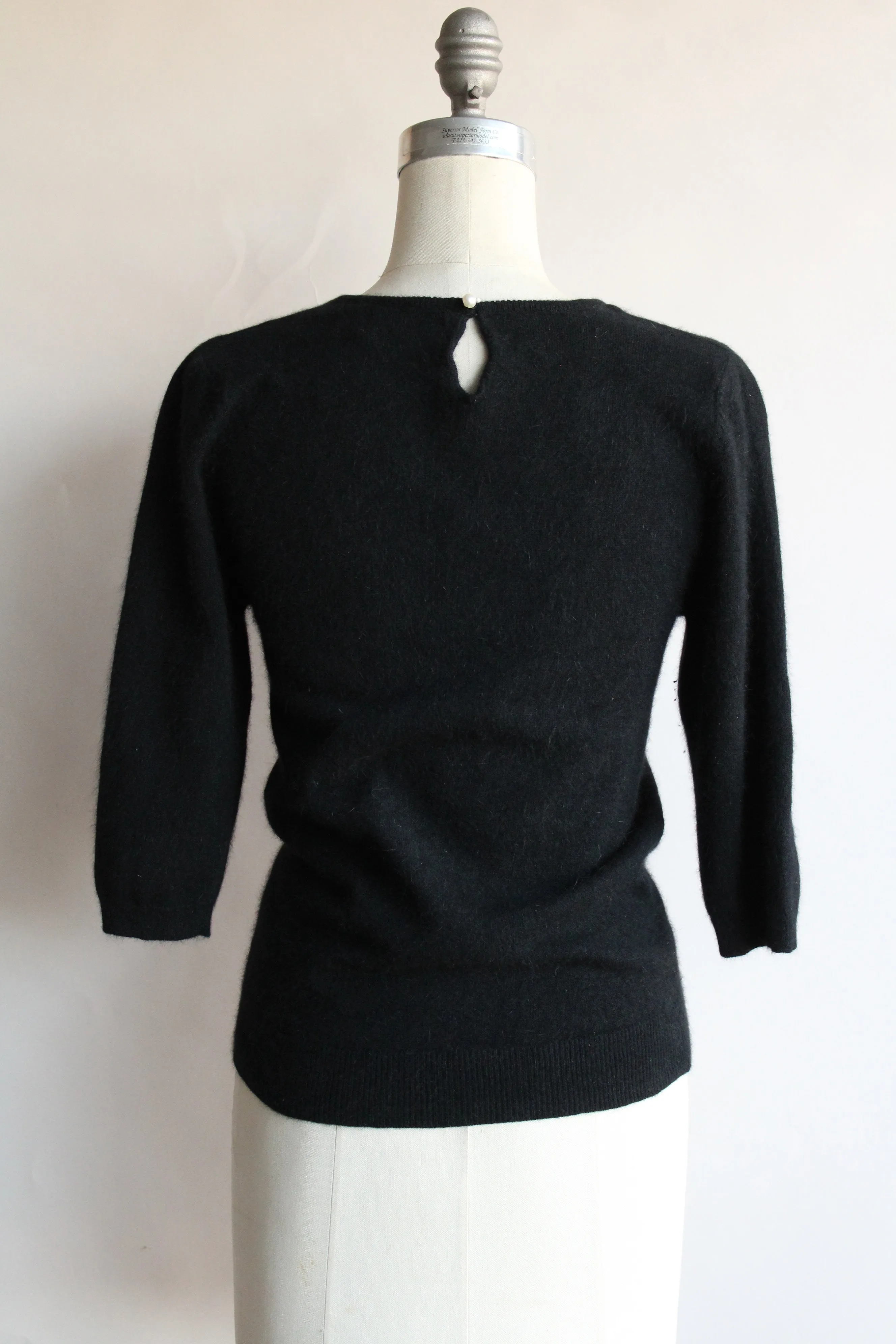 Vintage 1980s Does 1940s Angora Sweater with Keyhole Back and Beading