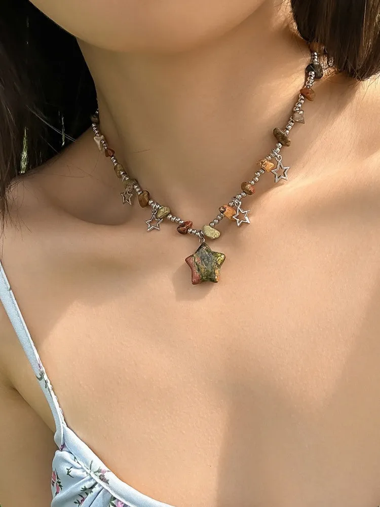 Wasteland Punk Sandstone Star Pendant Y2K Necklace
