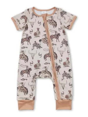 Western Theme Desert Ranch Rodeo Bull Skull Baby Zipper Onesie